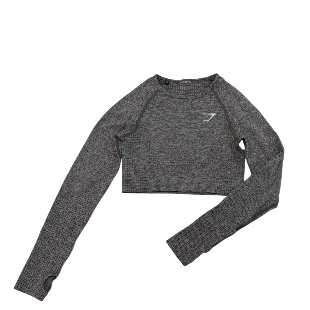 Gymshark Vital Seamless Long Sleeve Crop Top Grey Marl Thumbholes Workout XS